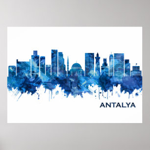 Poster Antalya Turquie Skyline Blue