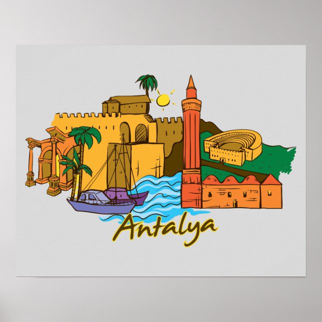 Poster Antalya, ville célèbre de Turquie (Devant)