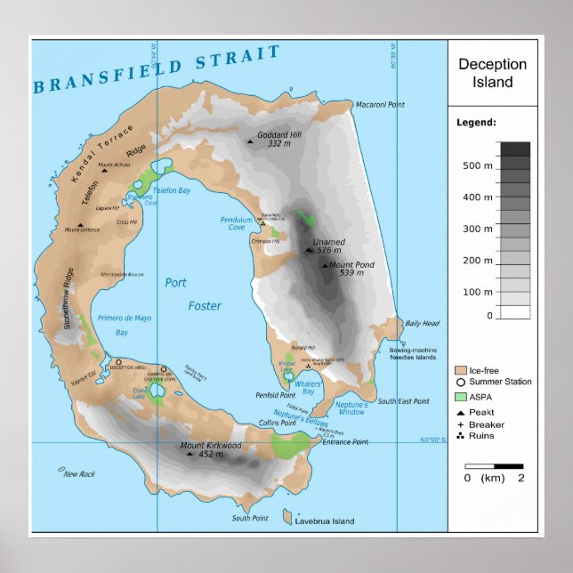 Poster Antarctique Sud Shetland Carte de l'île de la trom (Devant)