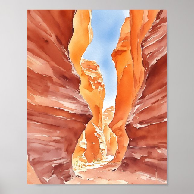 Poster Antelope Canyon Red Rock Aquarelle (Devant)
