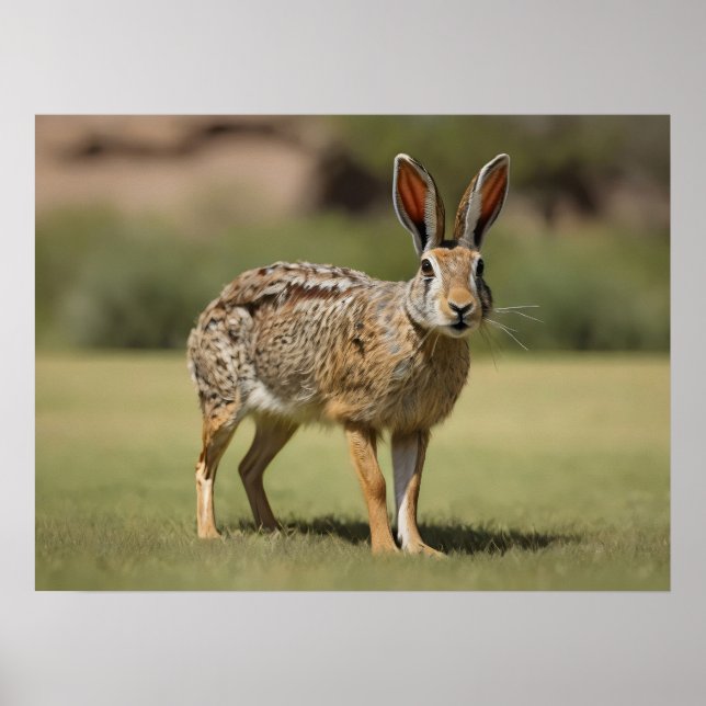 Poster Antelope Jackrabbit debout sur l'herbe (Devant)