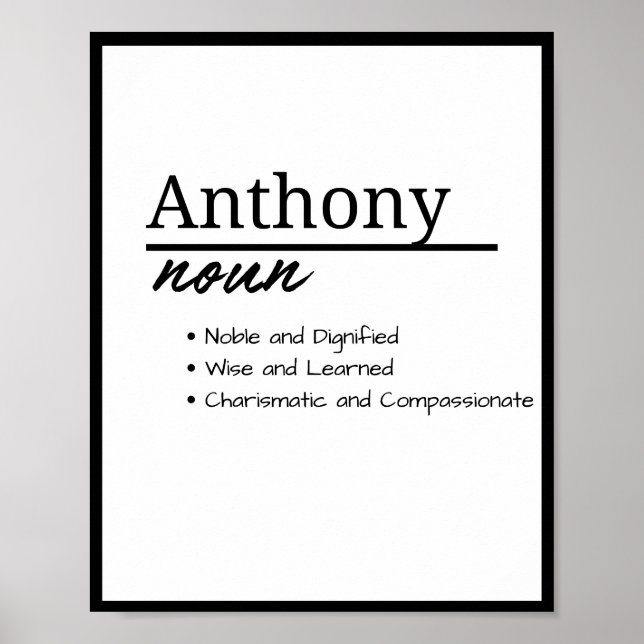 Poster Anthony, Nom Personnalisé pour Garçon Définition (Devant)