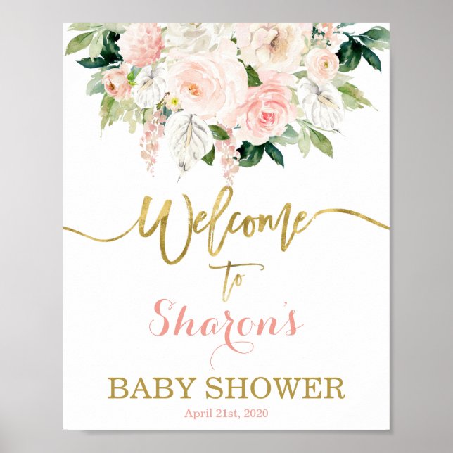 Poster Anthurium Baby shower Fille signe de bienvenue (Devant)