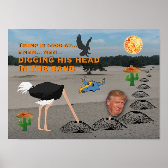 Poster Anti Trump / Creuser la tête dans le sable, (Devant)