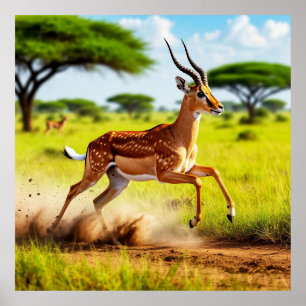 Poster Antilope gracieuse bondissant dans une savane afri