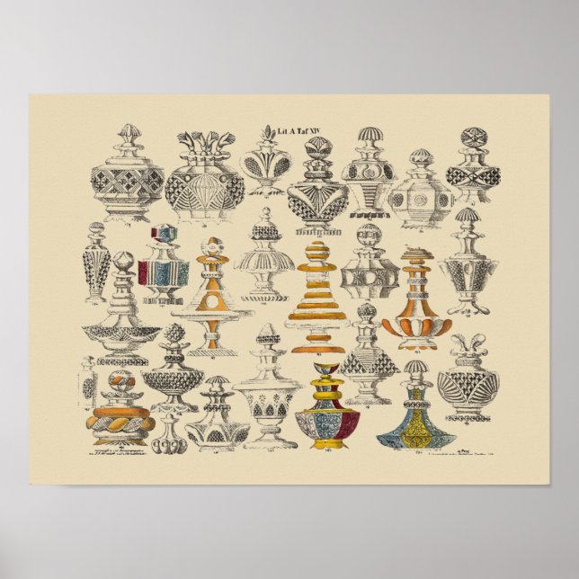 Poster Antique 1828 Conception de bouteilles (Devant)
