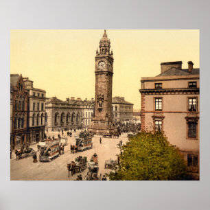 Poster Antique 1890s Belfast Street scène Albert Memoria