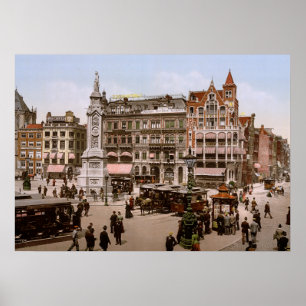 Poster Antique Amsterdam Dam 1900, Hollande