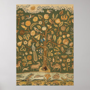 Poster Antique anglais broderie Tree of Life & licorne