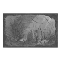 Antique aquarium imprimer hippocampes poissons