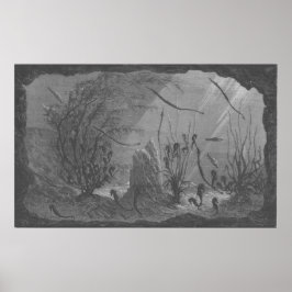 Poster Antique aquarium imprimer hippocampes poissons