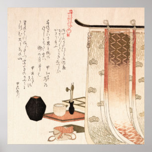 Poster Antique Asian Japanese Poem Wood print Incense