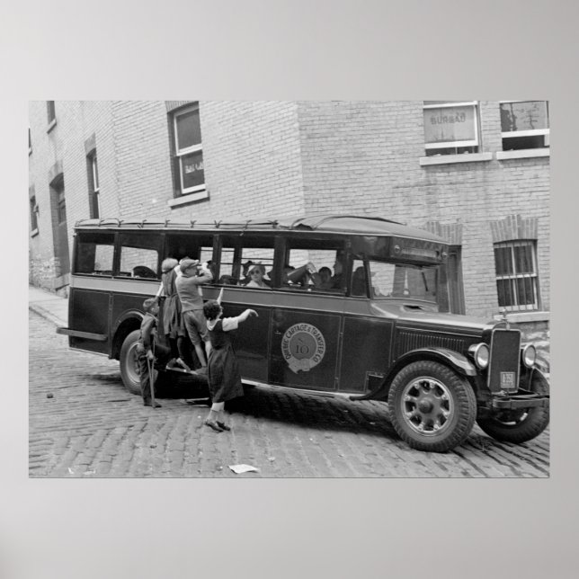 Poster Antique bus scolaire, années 1930 (Devant)