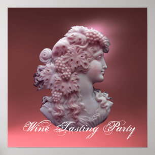 POSTER ANTIQUE CAMEO,LADY WITH GRAPES AND GRAPEVINES