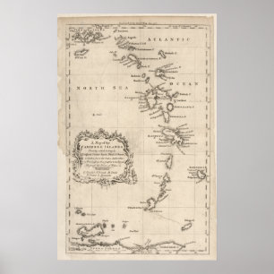 Poster Antique carte des Antilles