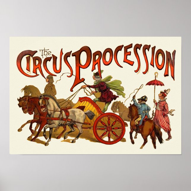 Poster Antique Cirque Parade Clowns Chevaux (Devant)
