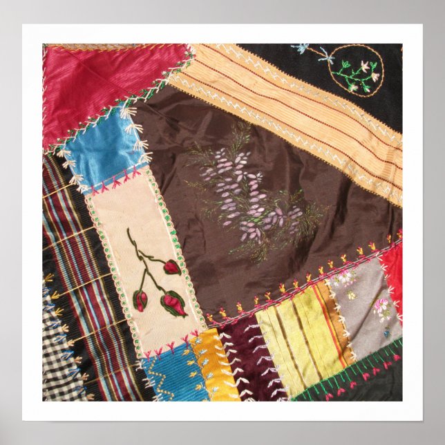 Poster Antique, époque victorienne, Carré Crazy Quilt (Devant)