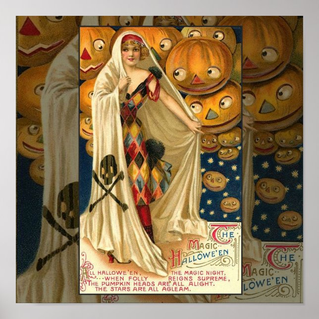 Poster Antique Halloween Jack-o'-lantern Costume Femme (Devant)