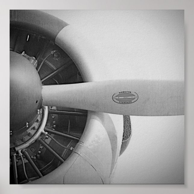 Poster Antique hélice d'avion noir et blanc (Devant)