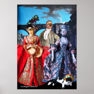 POSTER ANTIQUE ITALIENNE PUPPETS MASQUERADE COSTUME PARTI