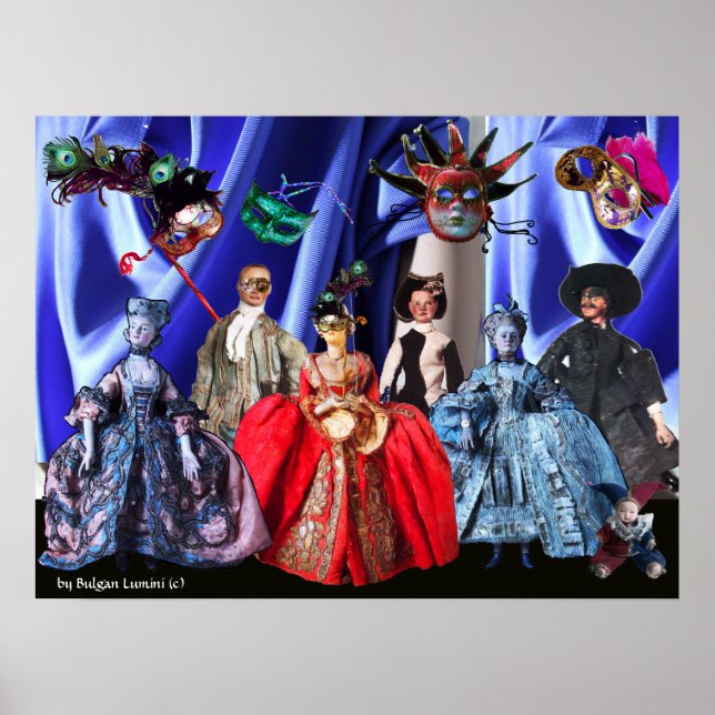POSTER ANTIQUE ITALIENNE PUPPETS MASQUERADE COSTUME PARTI (Devant)