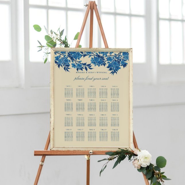 Poster Antique Japonais Cerise Bleue Poche en Fleur de si (Créateur téléchargé)