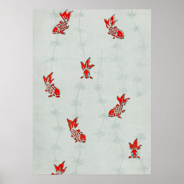 Poster Antique Koi Goldfish Boîtier japonais Imprimer (Devant)