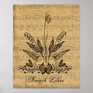 Poster Antique Lillies Botanique