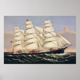 Poster Antique Navire Maritime à Voile Currier & Ives