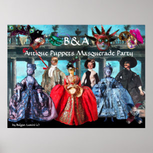 POSTER ANTIQUE PUPPETS MASQUÉRADE COSTUME PARTY MONOGRAS