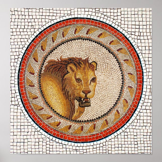 POSTER ANTIQUE ROMAN MOSAICS / LION (Devant)