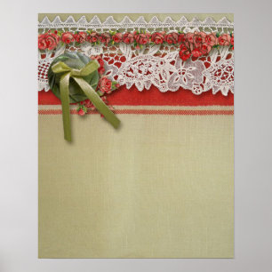 Poster Antique Rose dentelle Rustique Rouge Victorien Bur