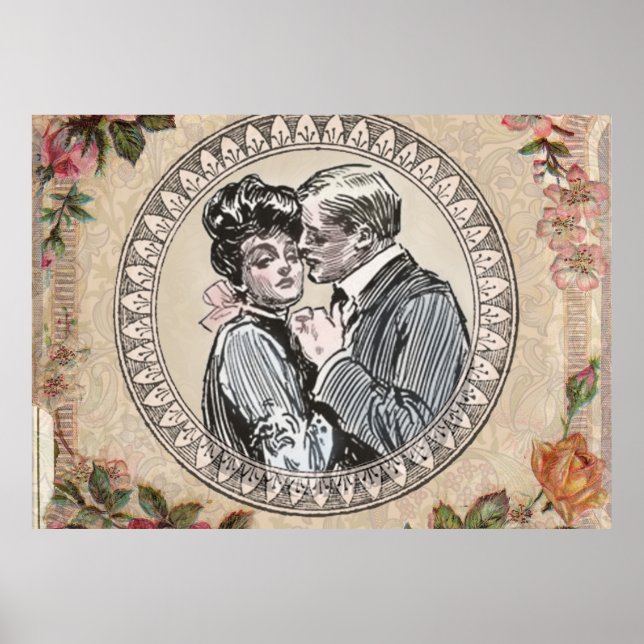 Poster Antique Vintage Couple Rose fille (Devant)