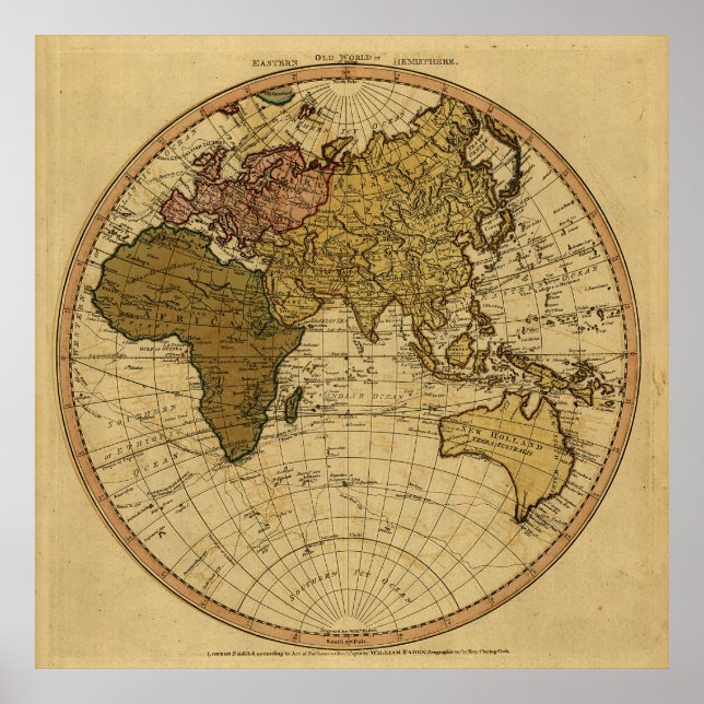 Poster Antique William Filament 1786 Eastern Hemisphere (Devant)