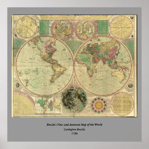 Poster Antique World Map by Carington Bowles, environ 178