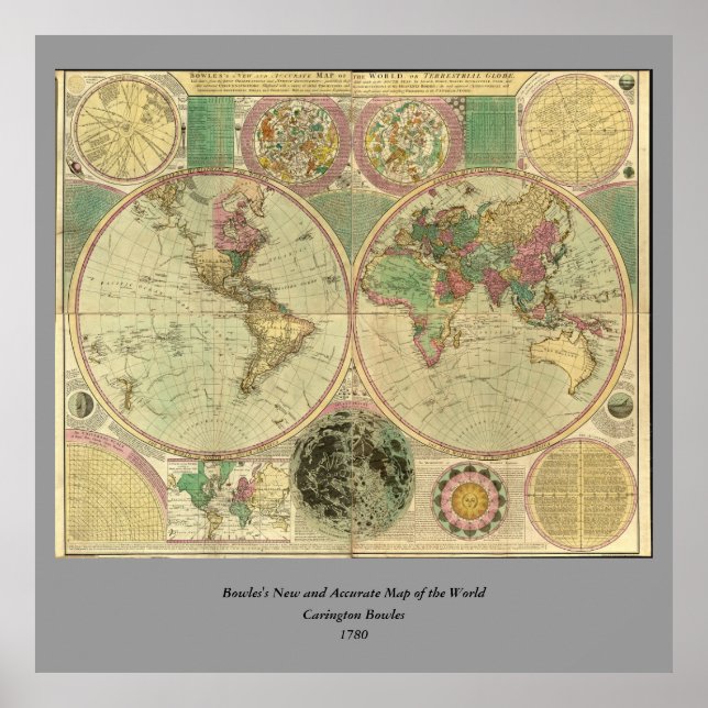 Poster Antique World Map by Carington Bowles, environ 178 (Devant)