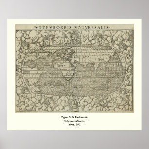 Poster Antique World Map by Sebastian Münster aux environ