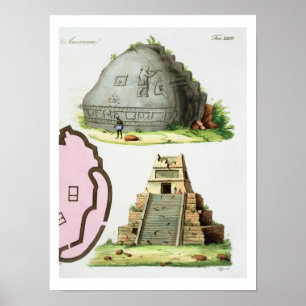 Poster Antiquités d'Amérique centrale, détail de deux pyr