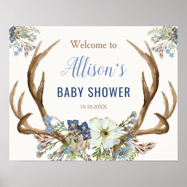 Poster Antler boho baby shower rustique signe de bienvenu (Devant)
