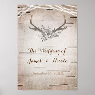 Poster Antlers de cerfs et bannière de mariage vintage de