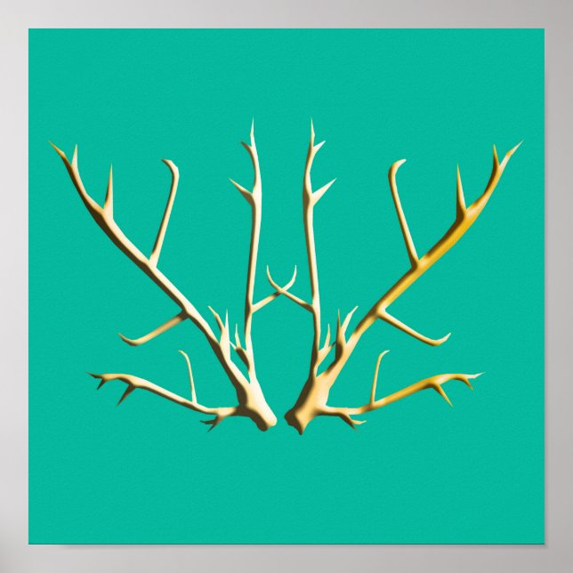 Poster Antlers en or sur Turquoise (Devant)