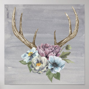 Poster Antlers floraux de cerfs