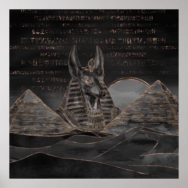 Poster Anubis sur les pyramides égyptiennes paysage (Devant)