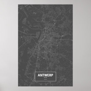 Poster Anvers, Belgique (blanche sur le noir)
