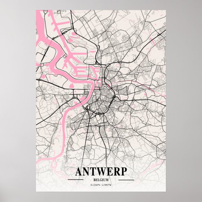 Poster Anvers - Belgique Carte de la ville napolitaine (Devant)