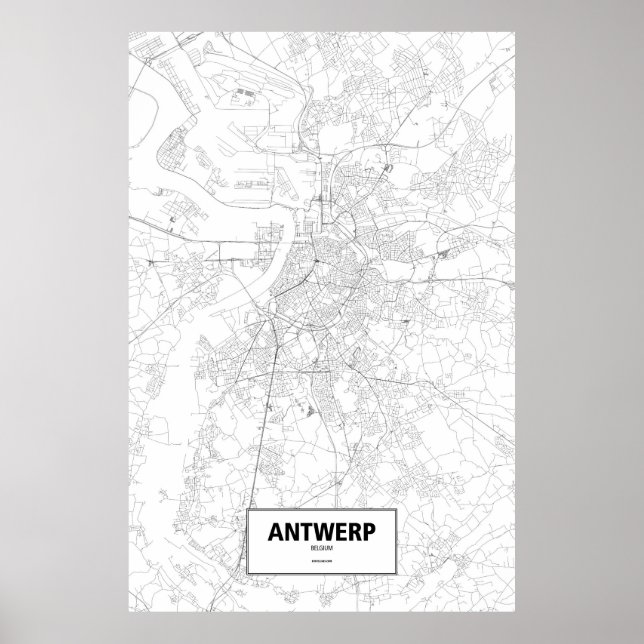 Poster Anvers, Belgique (noir sur blanc) (Devant)
