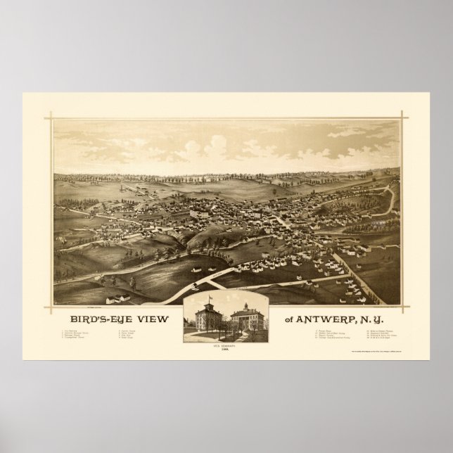Poster Anvers, NY Carte panoramique - 1888 (Devant)