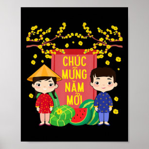 Poster Ao Dai Kids Chuc Mung Nam Moi Nouvel An Vietnamien