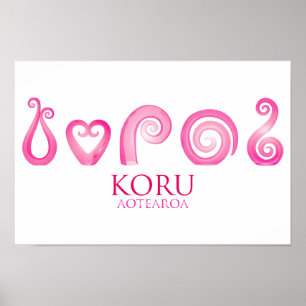 Poster Aotearoa Nouvelle-Zélande Koru - rose