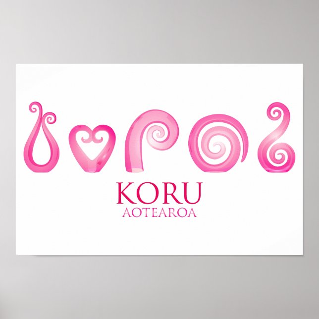 Poster Aotearoa Nouvelle-Zélande Koru - rose (Devant)